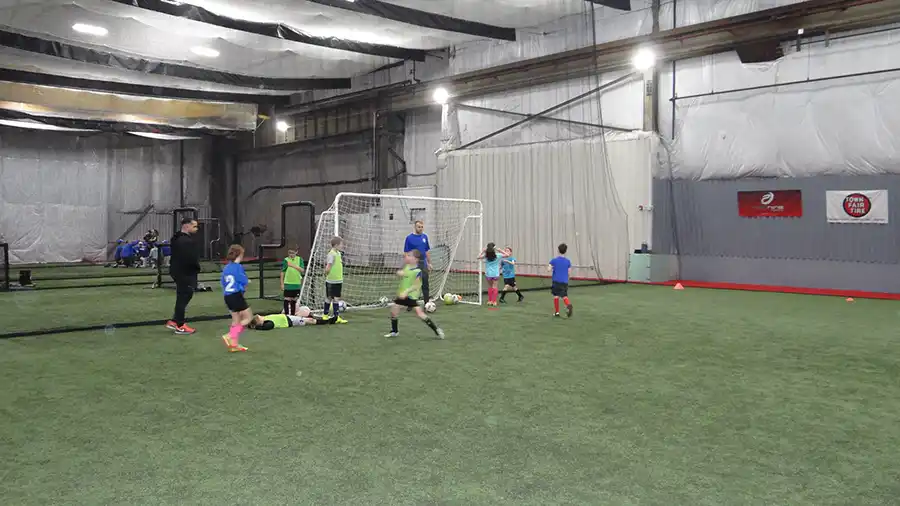 Youth soccer training indoors